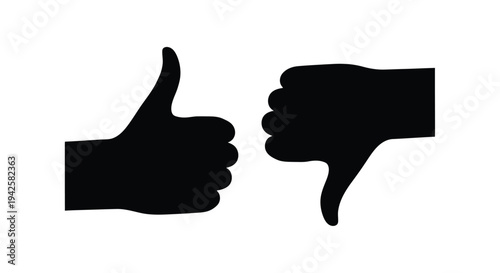 Black silhouettes depicting a thumbs up and thumbs down hand gesture