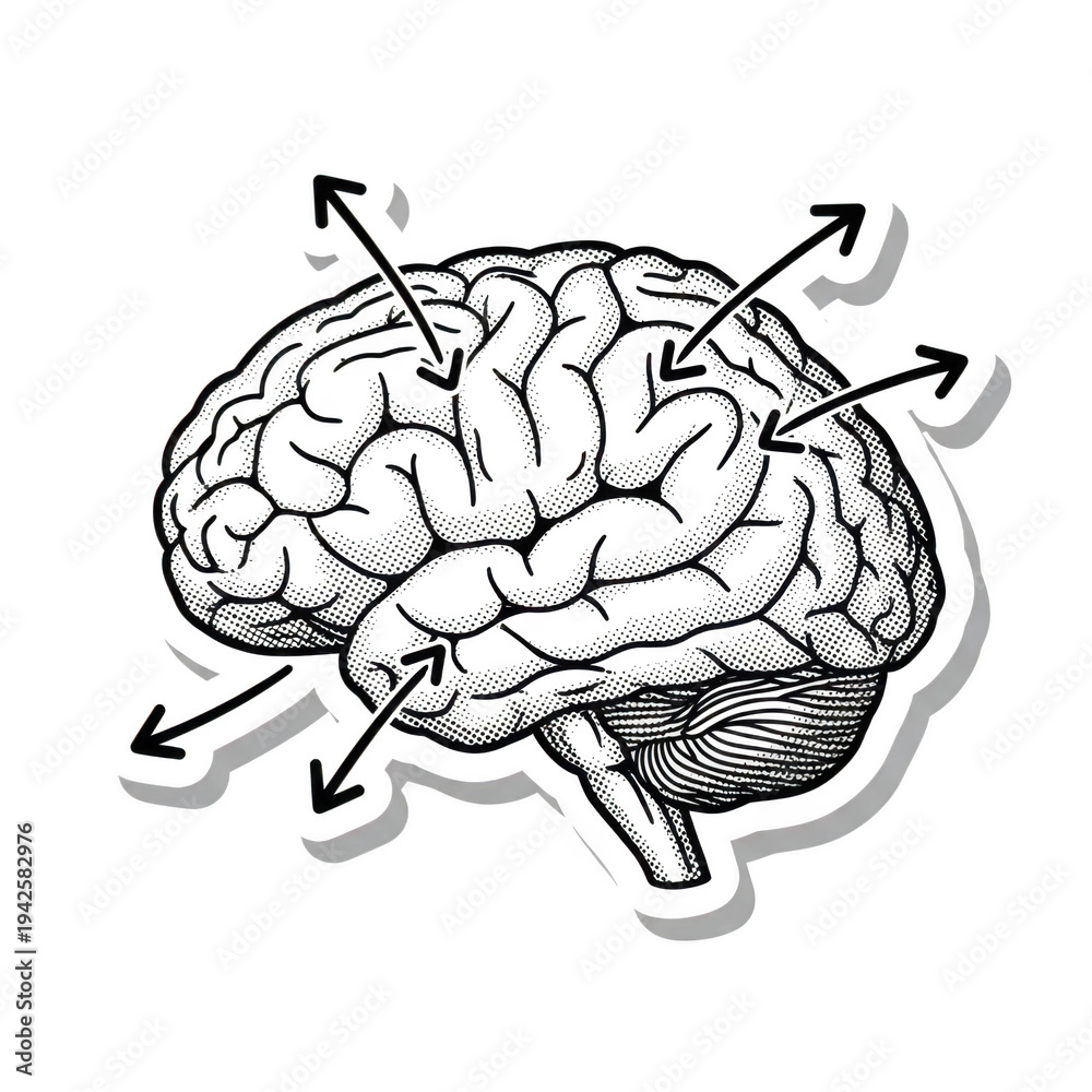 Fototapeta premium Detailed illustration of the human brain with labeled regions