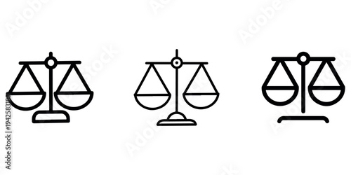 Scales of justice icon, balance symbol in different line styles, law and equity concept, legal system sign, court and judgment vector
