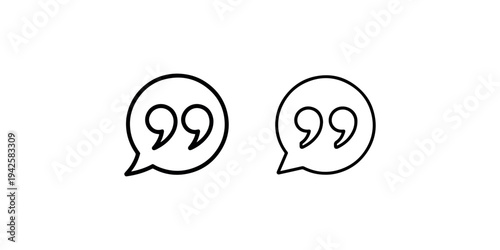 Quote mark icons inside speech bubbles for testimonials and citations web elements for customer reviews and important text highlights isolated on white