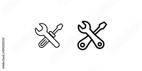 Wrench and screwdriver crossed tools icon vector line drawing setting and preferences symbol service and maintenance sign