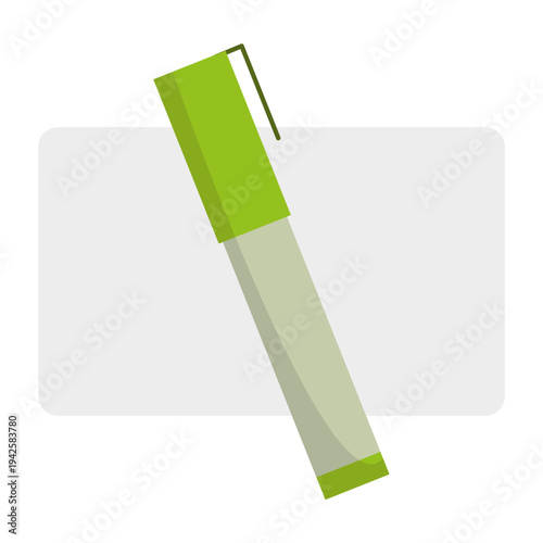 Closed green highlighter. Professional writing marker. Essential office supply. School stationery equipment Vector.