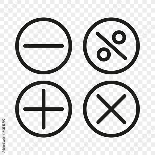 Professional math icons. Graphic calculation symbols. Interface button Vector. Professional transparent background