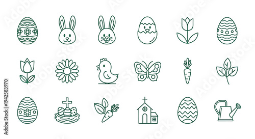 Set of 20 Easter icons vector isolated on White Background