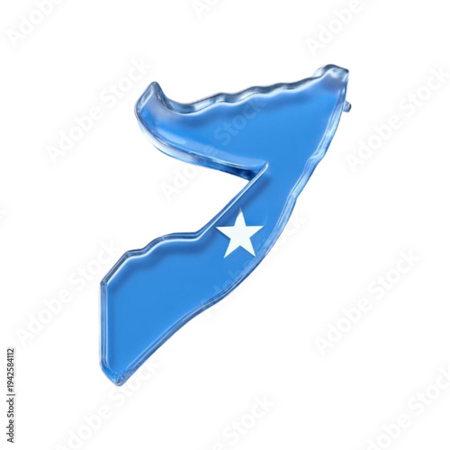 Somalia Map Flag Glass 3D Icon Blue Glossy Vector