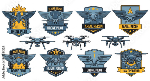 Collection of Drone and Aviation Themed Emblems and Logos.