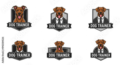 Dog Trainer Logo Designs Featuring Vizsla Breed in Various Styles.