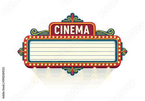Classic Marquee Cinema Sign with Blank Marquee for Custom Text and Vintage Illuminated Bulbs