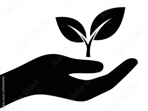 Hand Holding Green Plant Sprout Growth Concept 3D Cartoon Cutout Isolated Transparent BG, Cutout PNG