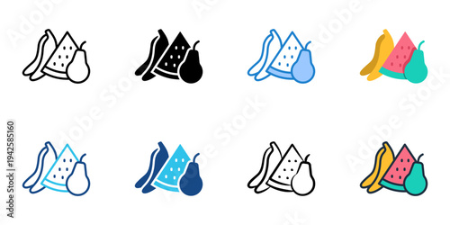 Fresh tropical fruits icons set multiple style collection. Editable stroke 
