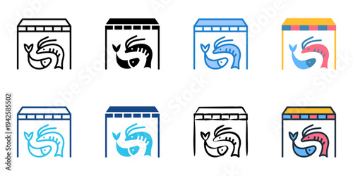 Seafood stall icons set multiple style collection. Editable stroke 
