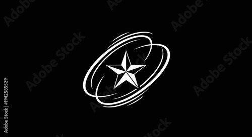 Dynamic Star with Orbiting Lines Symbolizing Speed and Quality on Isolated Black Background