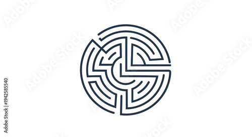 Intricate Circular Maze or Labyrinth Puzzle on Isolated White Background