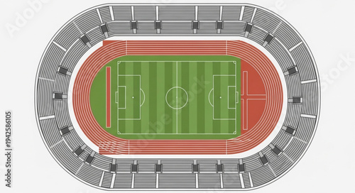 Aerial View of a Football Stadium with Running Track.