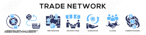 Glyphcolor - Trade Network web banner icon vector illustration concept