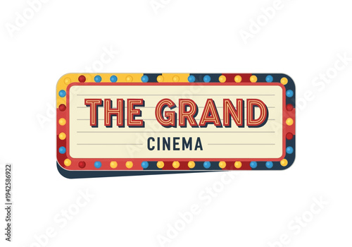 The Grand Cinema Marquee with Retro Bulb Lights and Classic Signage, a Vintage Entertainment Venue Illustration