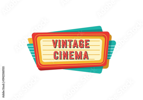 Retro cinema sign with the words 'Vintage Cinema' lit up, evoking nostalgia and classic movie experiences