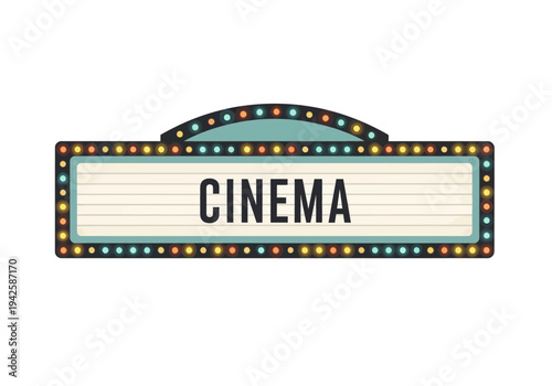 Retro illuminated cinema sign with the word cinema displayed in illuminated marquee letters