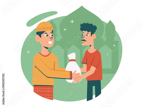 Flat Vector Illustration of Giving Charity or Zakat During Ramadan