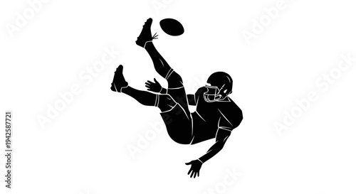 American Football Player Silhouette Kicking Ball in Mid-Air Action