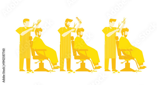 Barber Cutting Hair, Stylist Trimming Men's Hair with Scissors and Comb
