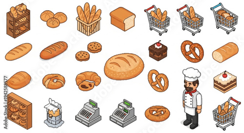 Assorted Bakery Items and Chef Icon.