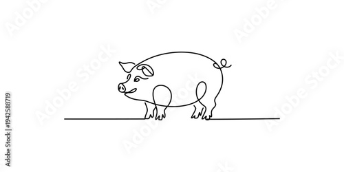 A minimalist line drawing of a pig standing on a line animal farm mammal one