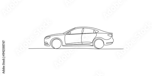 Continuous line drawing of a modern sedan car in motion vehicle transportation automobile one minimalist