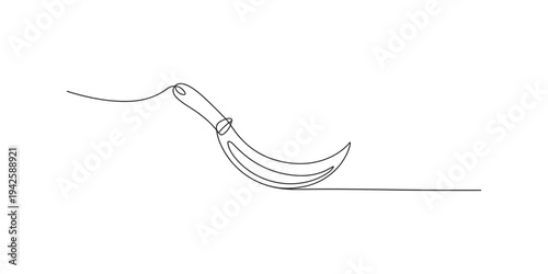 Continuous line drawing of a sickle on a white background one agriculture farming tool equipment
