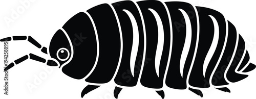 a stark black and white illustration depicts a pill bug also known as a roly poly presented in a minimalistic style against a plain white