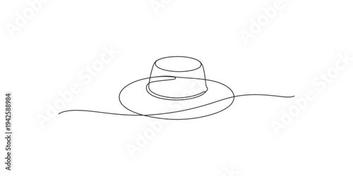Single line drawing of a cowboy hat with a chin strap one minimalist simple black