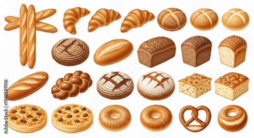 Assorted Breads and Pastries Display.