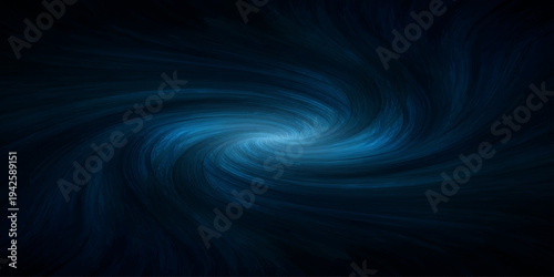 Abstract dark blue background featuring a glowing digital swirl and spiral motion with a fractal wave design of light and water textures in a deep space vortex illustration