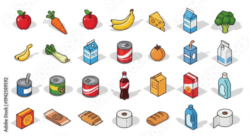 Assorted Food and Drink Icons Set.