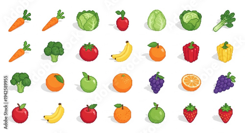 Assorted Fruits and Vegetables Illustration.