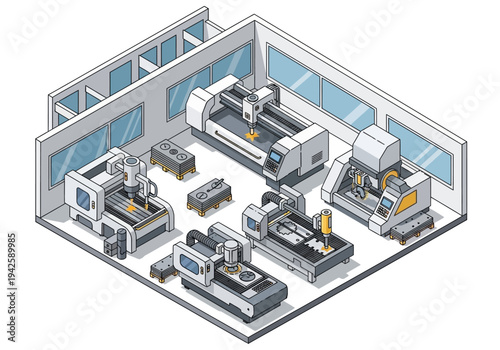 Industrial manufacturing facility with advanced CNC machines and automated production equipment