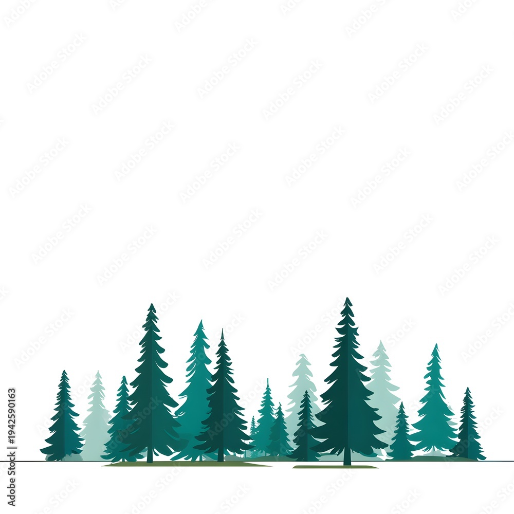 Obraz premium Minimalist Green Forest Design on White