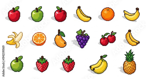 Assorted Fruits in Cartoon Style.