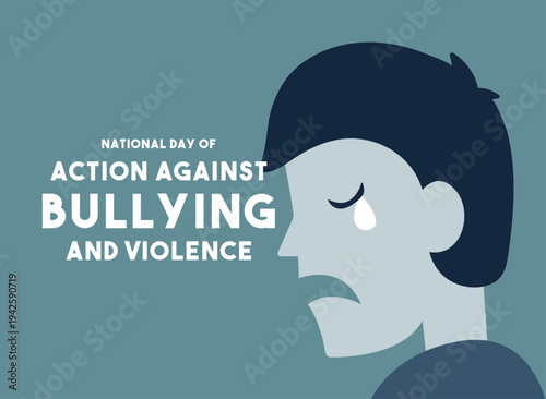 National Day of Action Against Bullying and Violence vector illustration. March. Sad crying person. Perfect for school awareness campaigns and mental health posters.