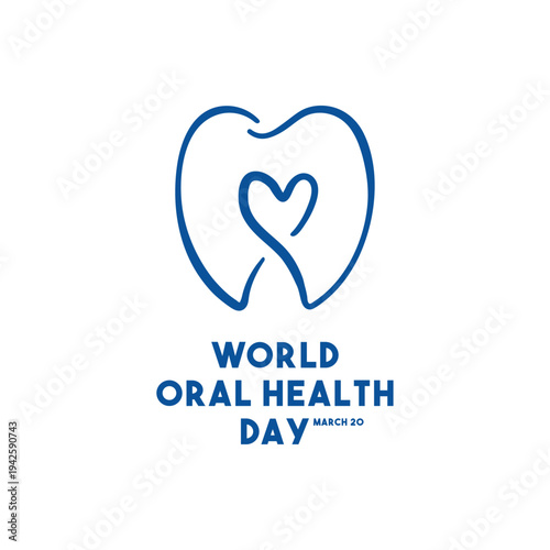 World Oral Health Day on March 20. Cute doodle vector illustration of tooth icon in minimalist line art style, perfect for dental clinic promotion and social media.