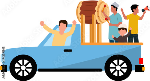 Night Parade, Celebrating Eid Al-Fitr With Drums On A Truck