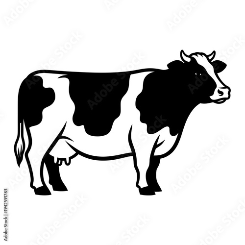 Black and White Holstein Friesian Cow Silhouette, Side View