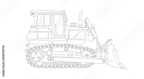 Bulldozer Outline Drawing - Heavy Construction Machine Vector