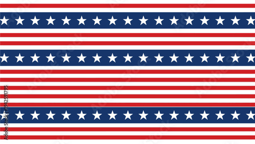 Graphic design of horizontal stripes with stars on a white background, featuring red, white, and blue colors, in a flat lay composition.