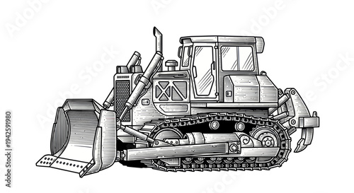 Heavy Duty Bulldozer Illustration Black and White Line Art