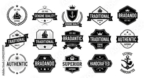 Collection of vintage style badges and emblems for branding and design.