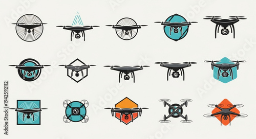Collection of Drone Logos and Emblems for Aerial Photography and Technology.