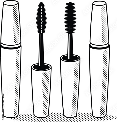 Mascara Tube and Wand Isolated Line ArtBeauty Product Details