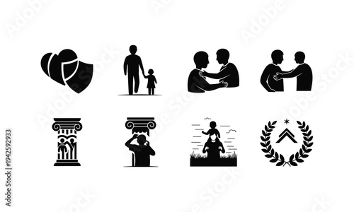 Family silhouette icons set father and child love care protection and togetherness vector