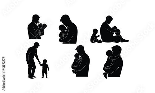 Father and baby silhouette bonding time vector illustration simple and loving gestures